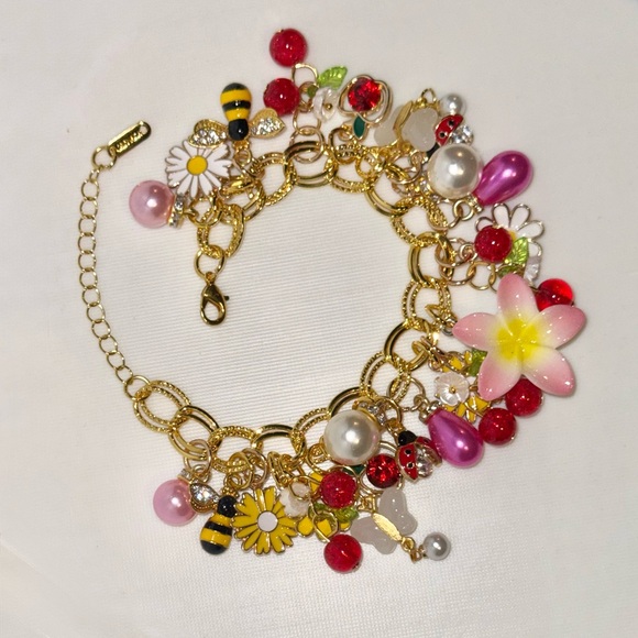 Gold and Pink Charm Bracelet - Picture 6 of 7